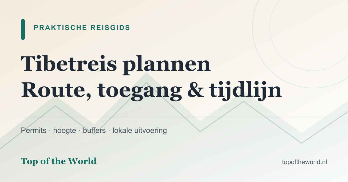 Branded informatiekaart over route, toegang en tijdlijn voor een Tibetreis.